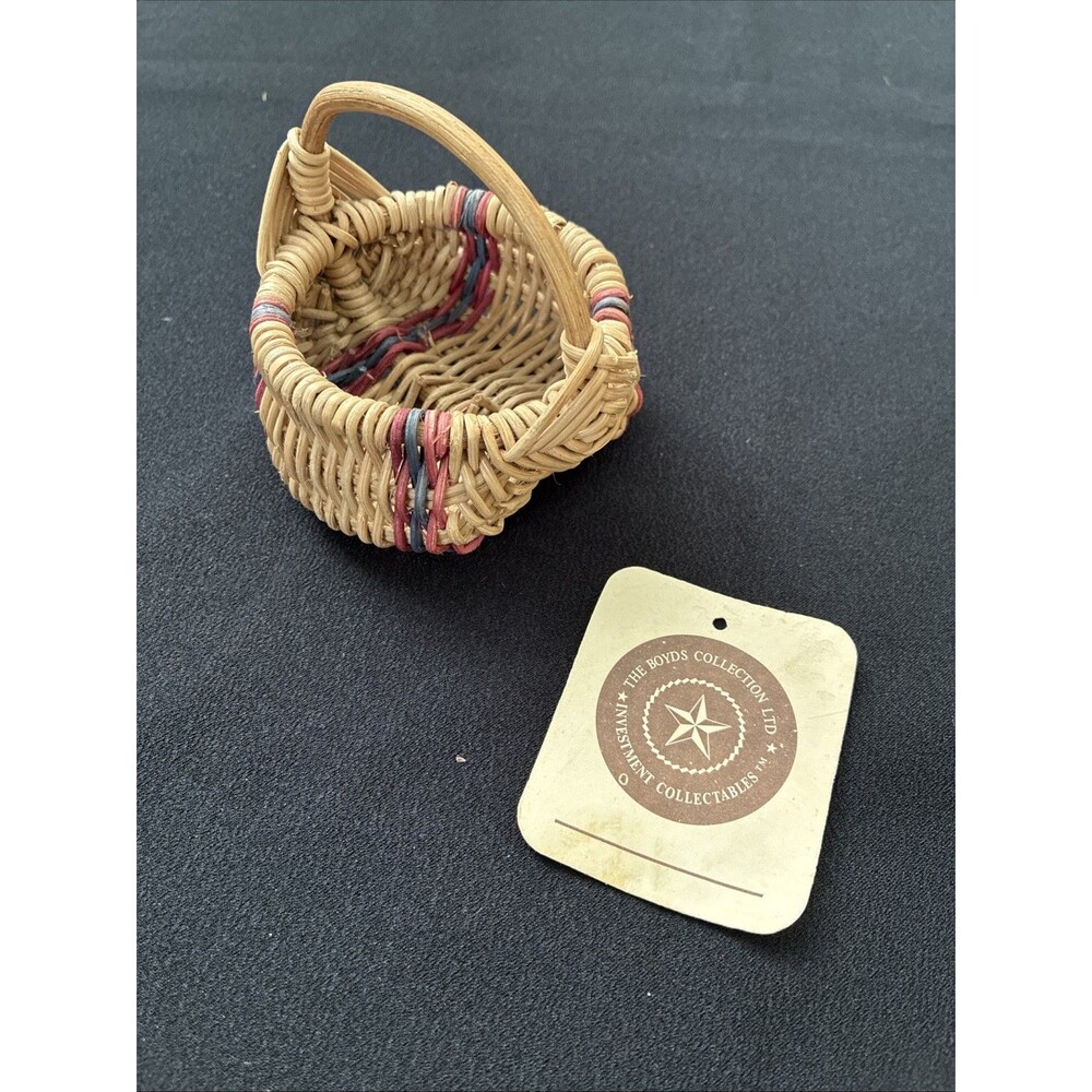 Boyds Bears Mini Woven Basket Bailey's Market Red Blue Stripes Vintage 90s Dolls - Picture 1 of 10